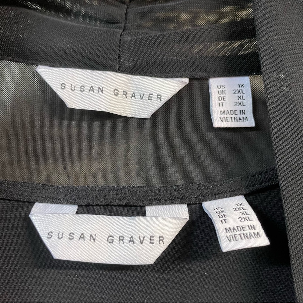 SUSAN GRAVER Women's Regular Mesh Cardigan & Liquid Knit Tank Set Size 1X Black - Picture 3 of 6